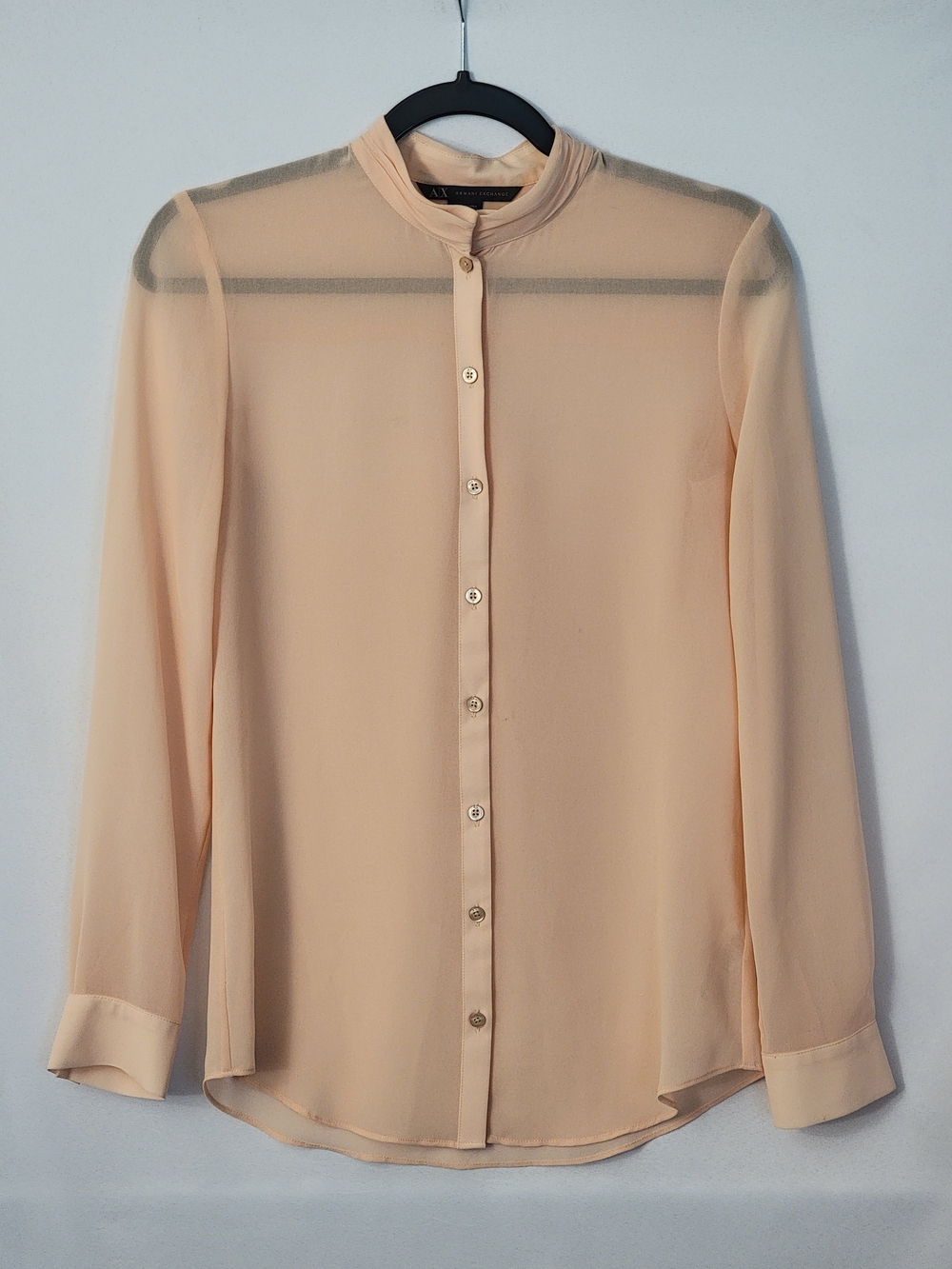 Armani Exchange Blush Pink Sheer Button-Up Blouse Size XS